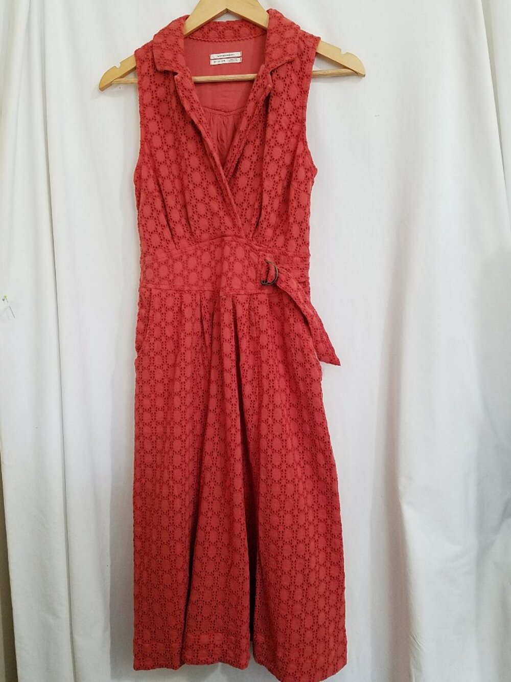 Anthropologie Elm Collared Dress – Coral Orange Circle Embroidered – Size 4